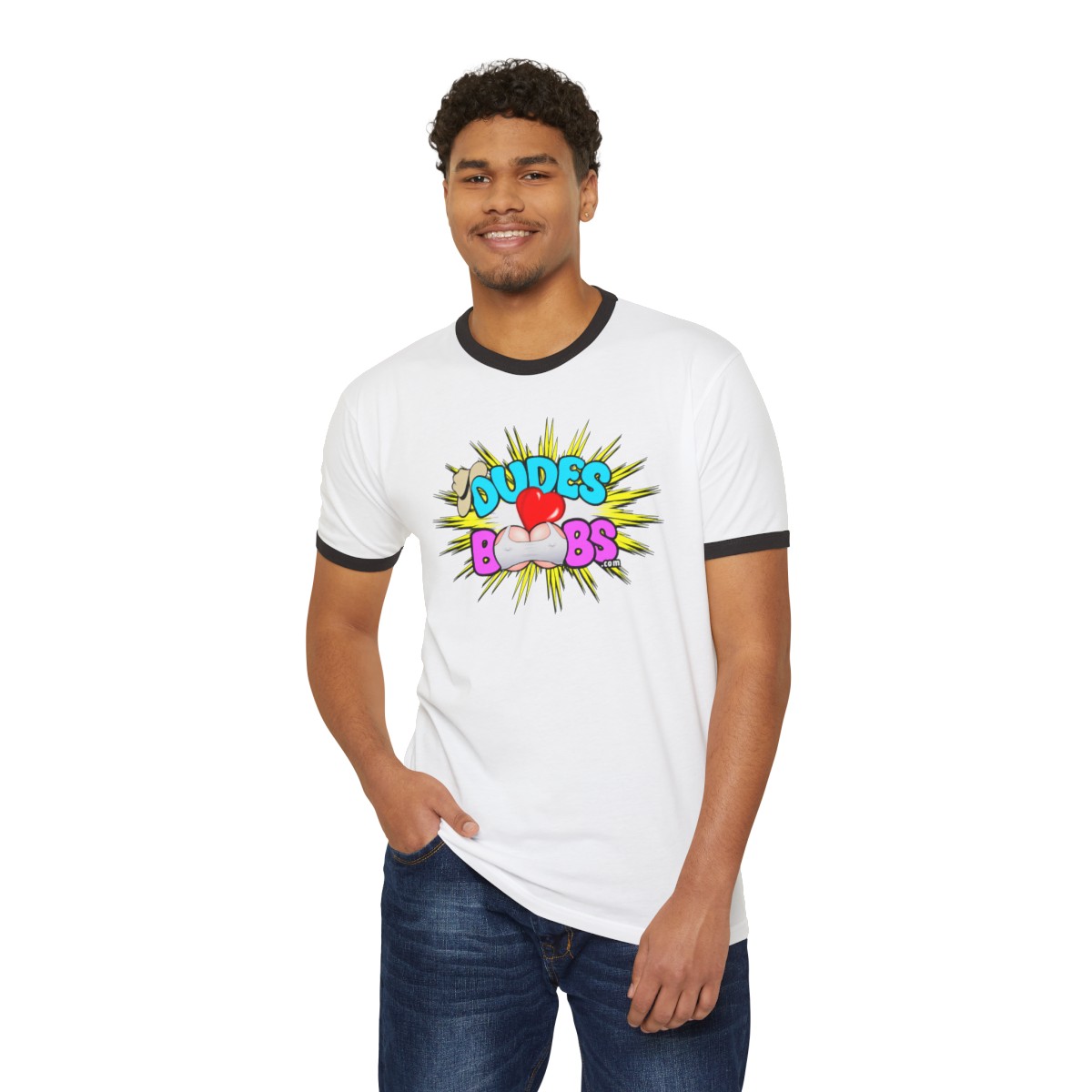 Unisex Cotton Ringer T-Shirt, DUDES LOVE BOOBS brand-logo