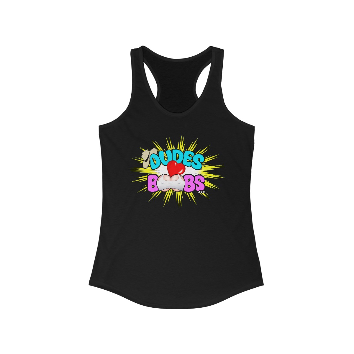 Women's Ideal Racerback Tank, DUDES LOVE BOOBS brand-logo - Image 3