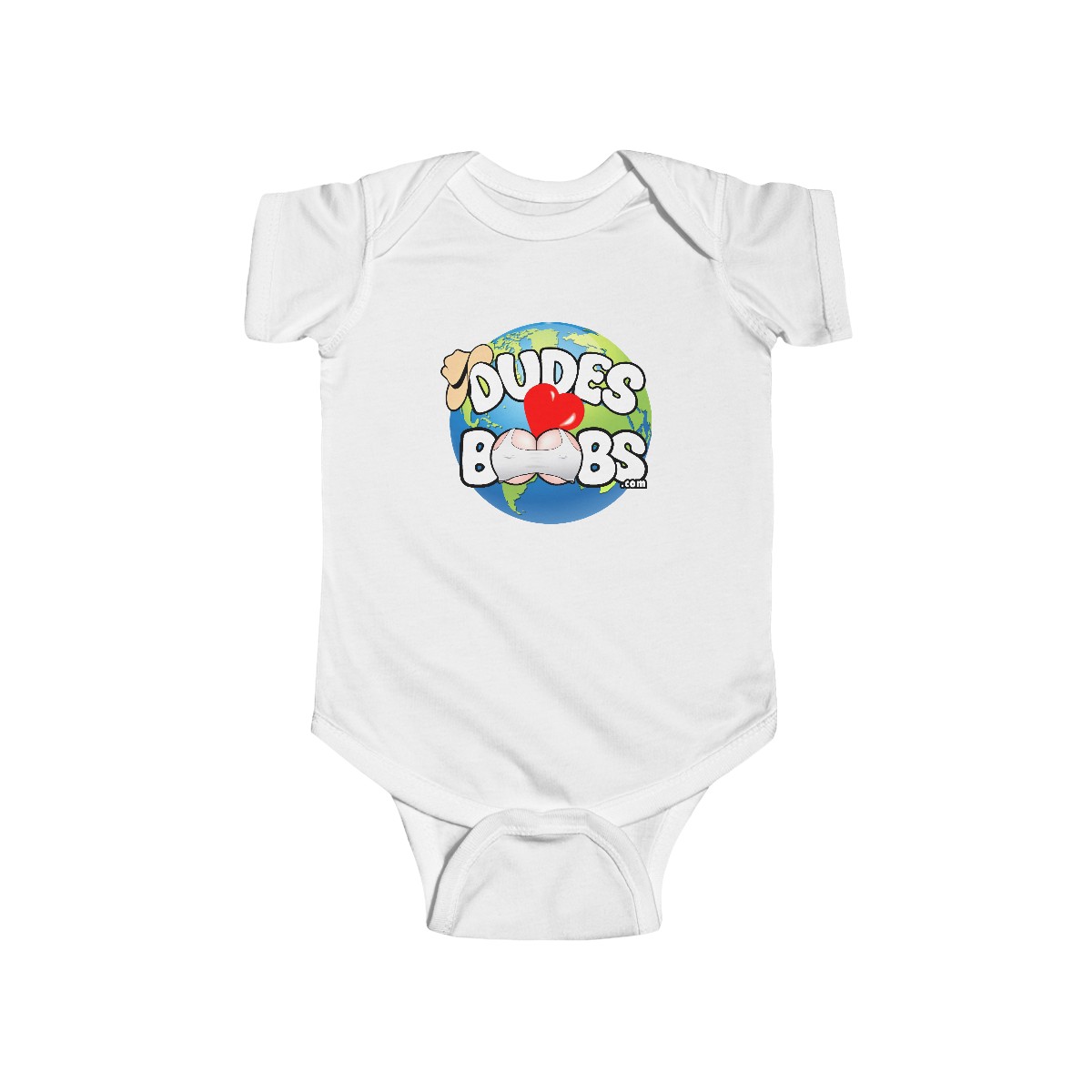 Infant Fine Jersey Bodysuit, DUDES LOVE BOOBS brand, earth logo