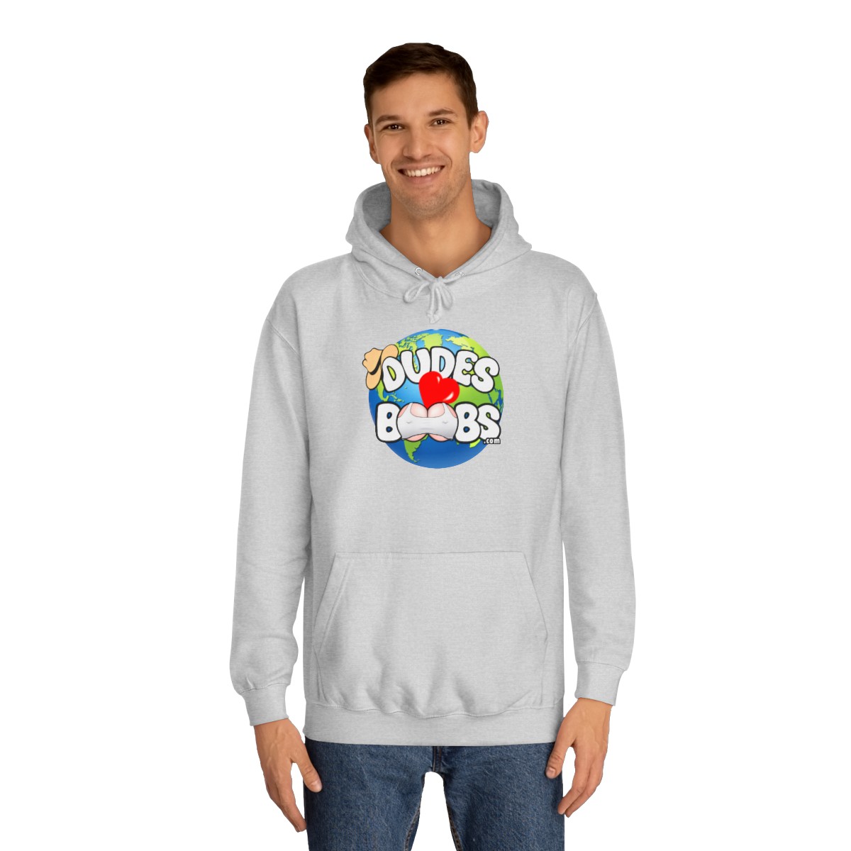 Unisex College Hoodie, DUDES LOVE BOOBS brand, earth logo