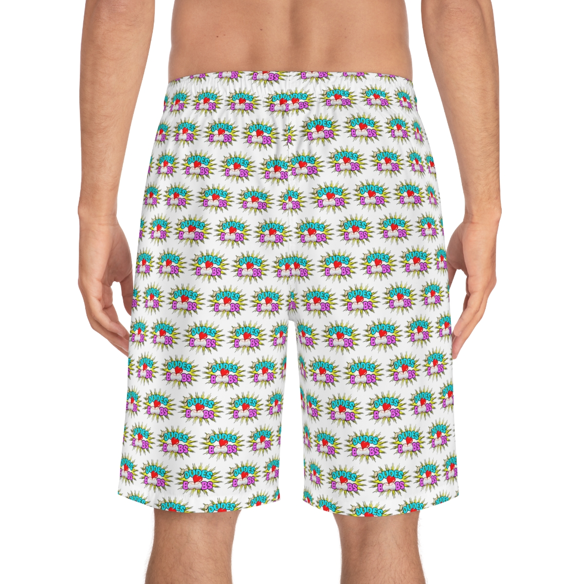 Men's Board Shorts (AOP), DUDES LOVE BOOBS brand-logo - Image 4