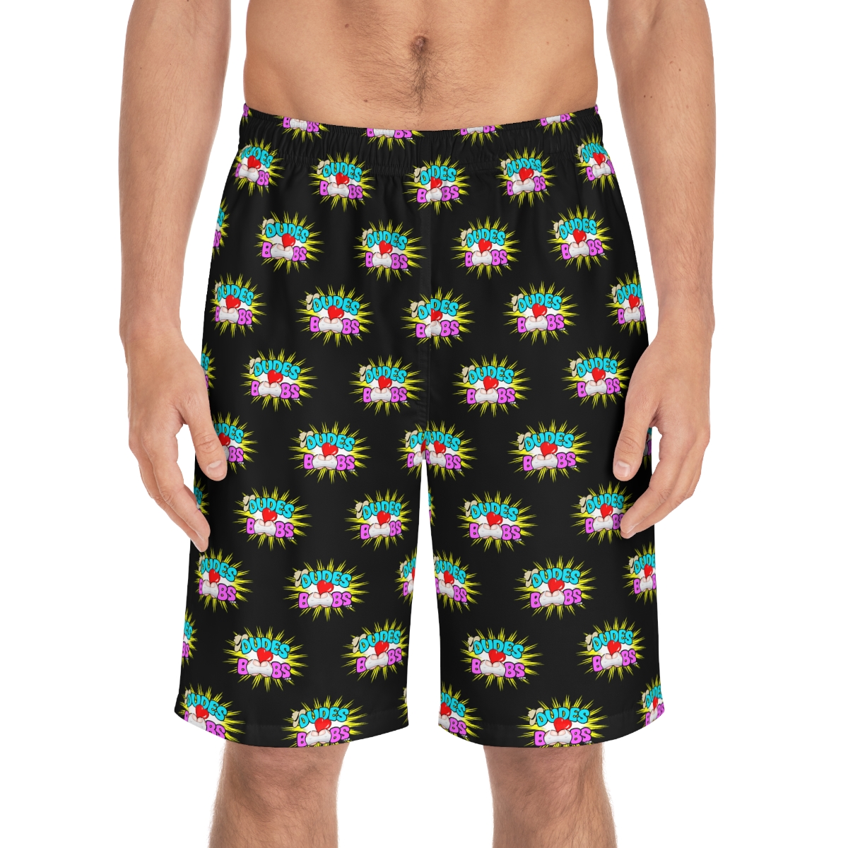 Men's Board Shorts (AOP), DUDES LOVE BOOBS brand-logo - Image 3