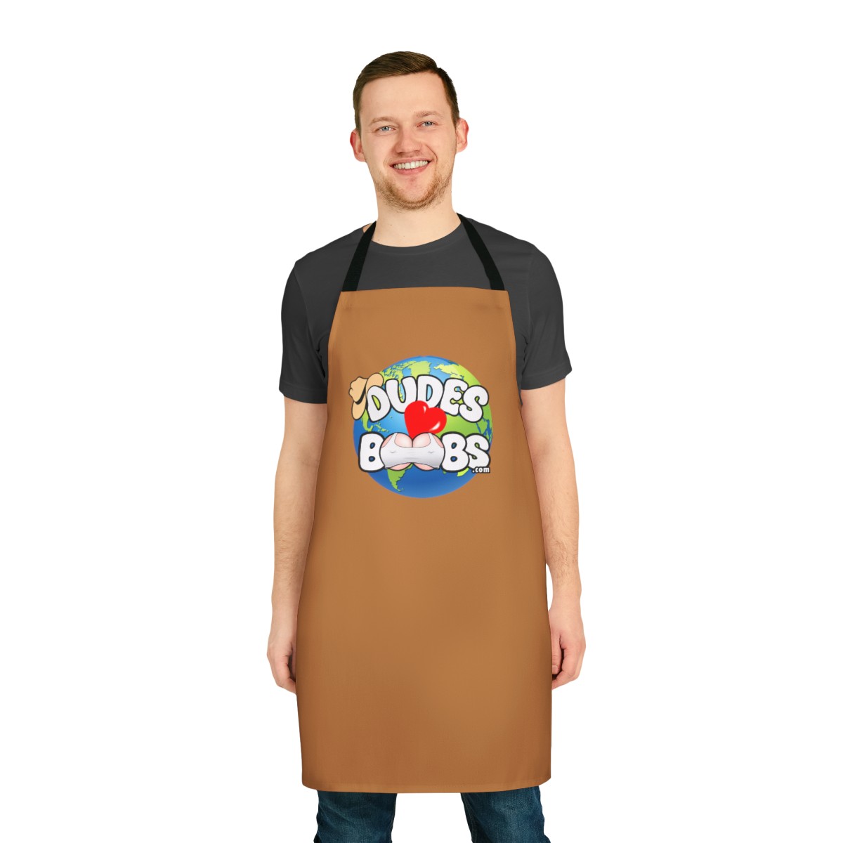 Apron, 5-Color Straps (AOP) DUDES LOVE BOOBS brand, earth logo