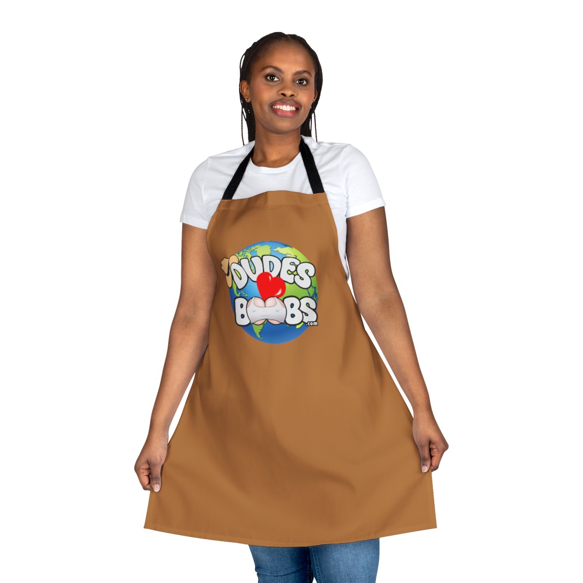 Apron, 5-Color Straps (AOP) DUDES LOVE BOOBS brand, earth logo - Image 4