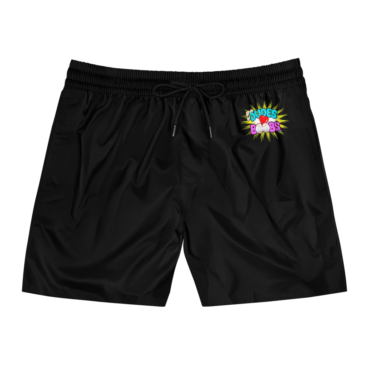 Men's Mid-Length Swim Shorts (AOP), black, DUDES LOVE BOOBS brand-logo - Image 2