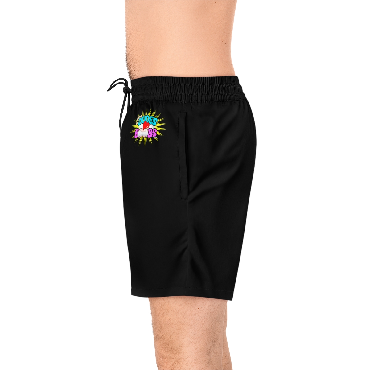 Men's Mid-Length Swim Shorts (AOP), black, DUDES LOVE BOOBS brand-logo - Image 6