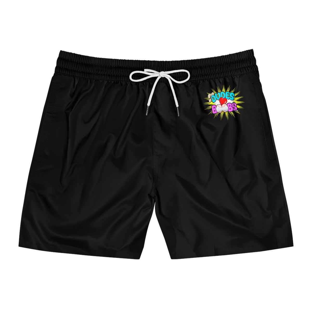 Men's Mid-Length Swim Shorts (AOP), black, DUDES LOVE BOOBS brand-logo - Image 7