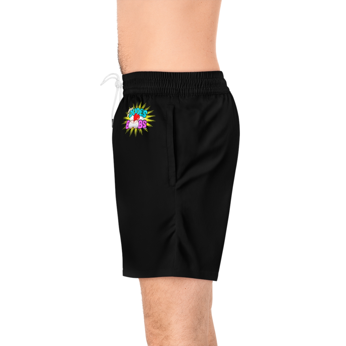 Men's Mid-Length Swim Shorts (AOP), black, DUDES LOVE BOOBS brand-logo - Image 12
