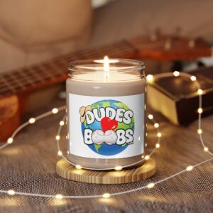 Scented Soy Candle, 9oz, DUDES LOVE BOOBS brand, earth logo