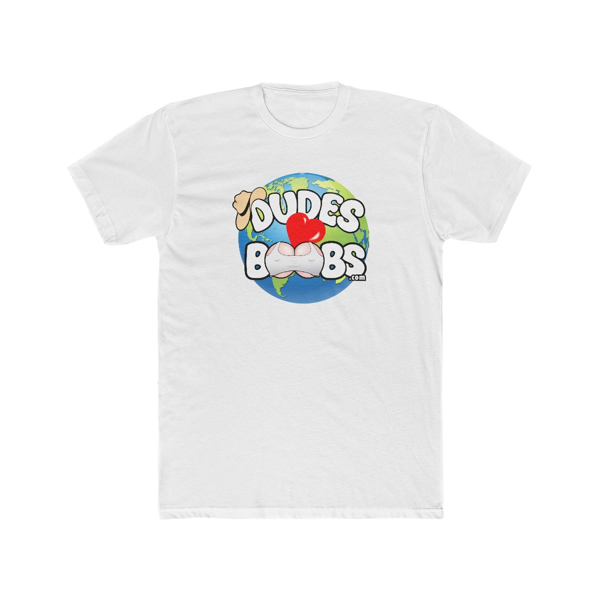 Men's Cotton Crew Tee, DUDES LOVE BOOBS brand, earth logo - Image 3