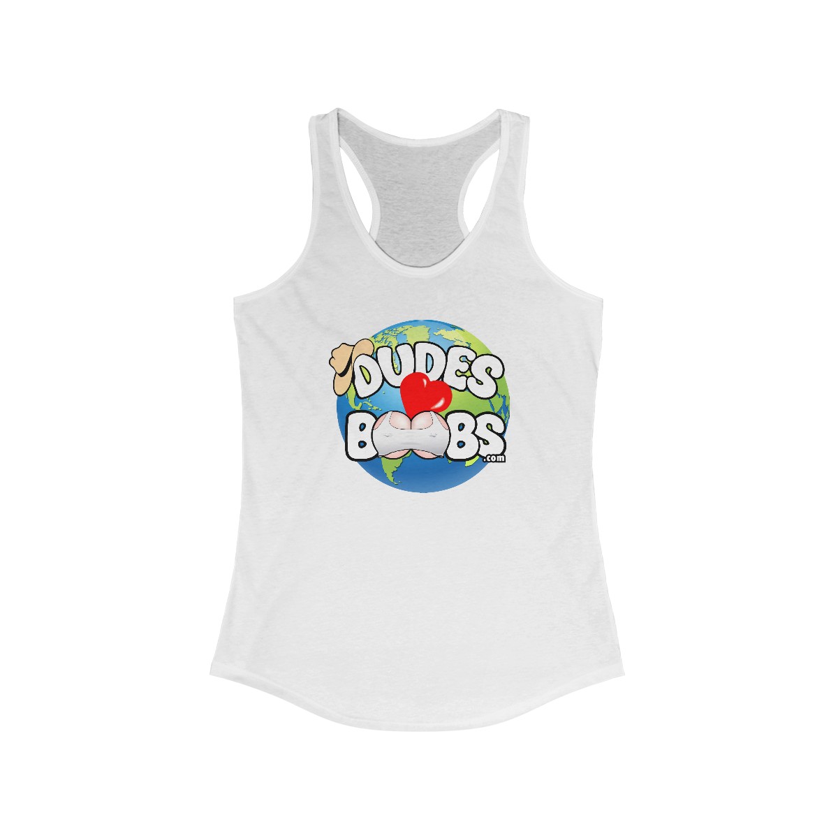 Women's Ideal Racerback Tank, DUDES LOVE BOOBS brand, earth logo