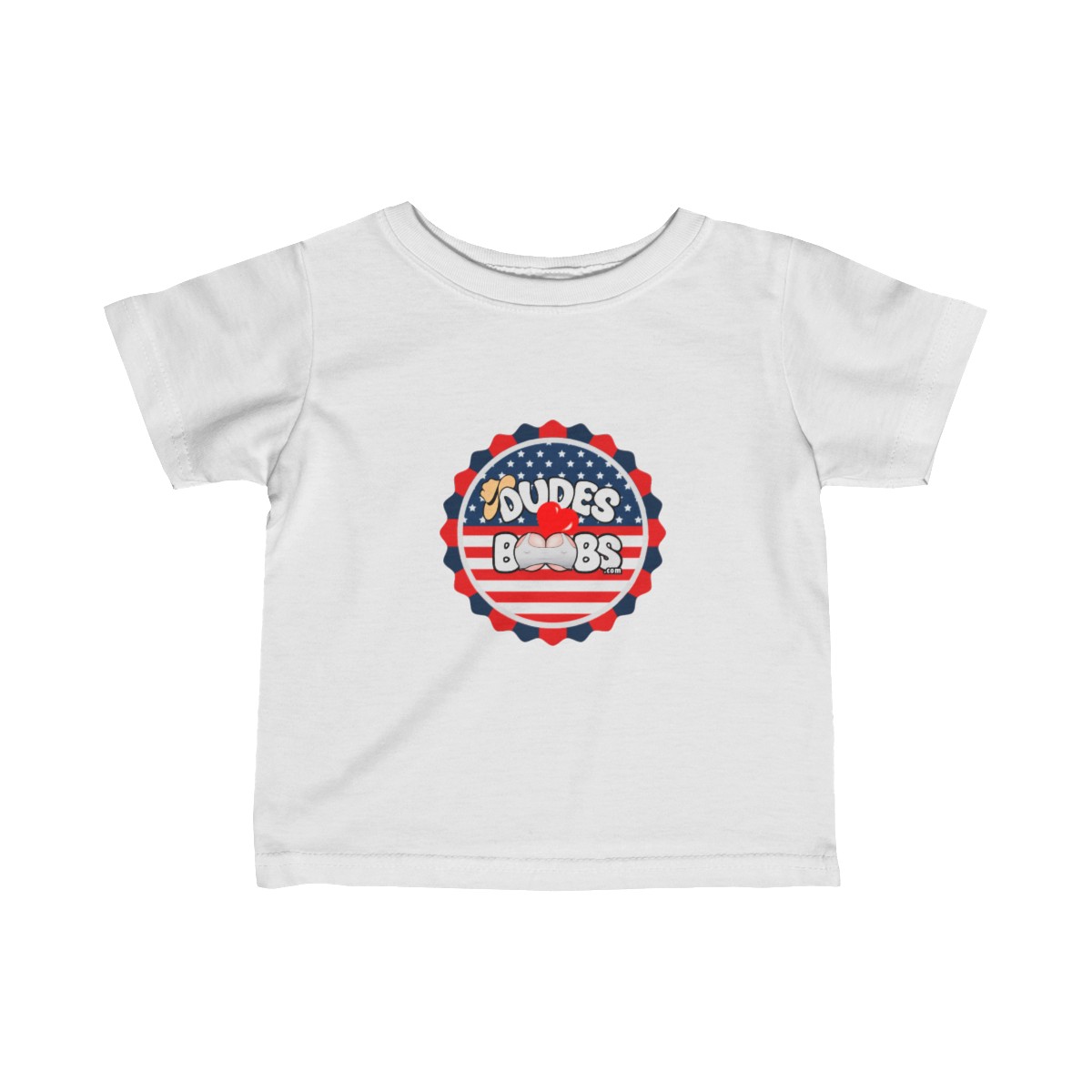 Infant Fine Jersey Tee, DUDES LOVE BOOBS brand, Memorial Day, stars and stripes logo - Image 4