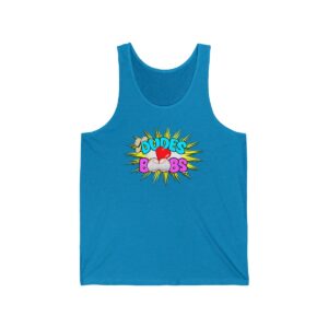 Unisex Jersey Tank DUDES LOVE BOOBS brand, yellow burst logo