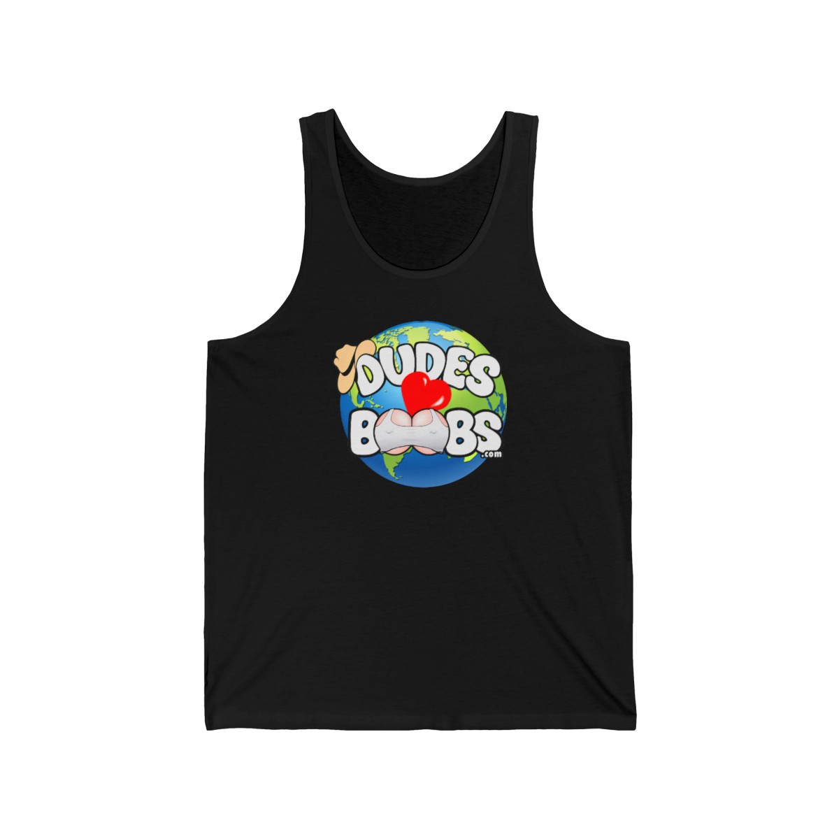 Unisex Jersey Tank, DUDES LOVE BOOBS brand, earth logo - Image 5