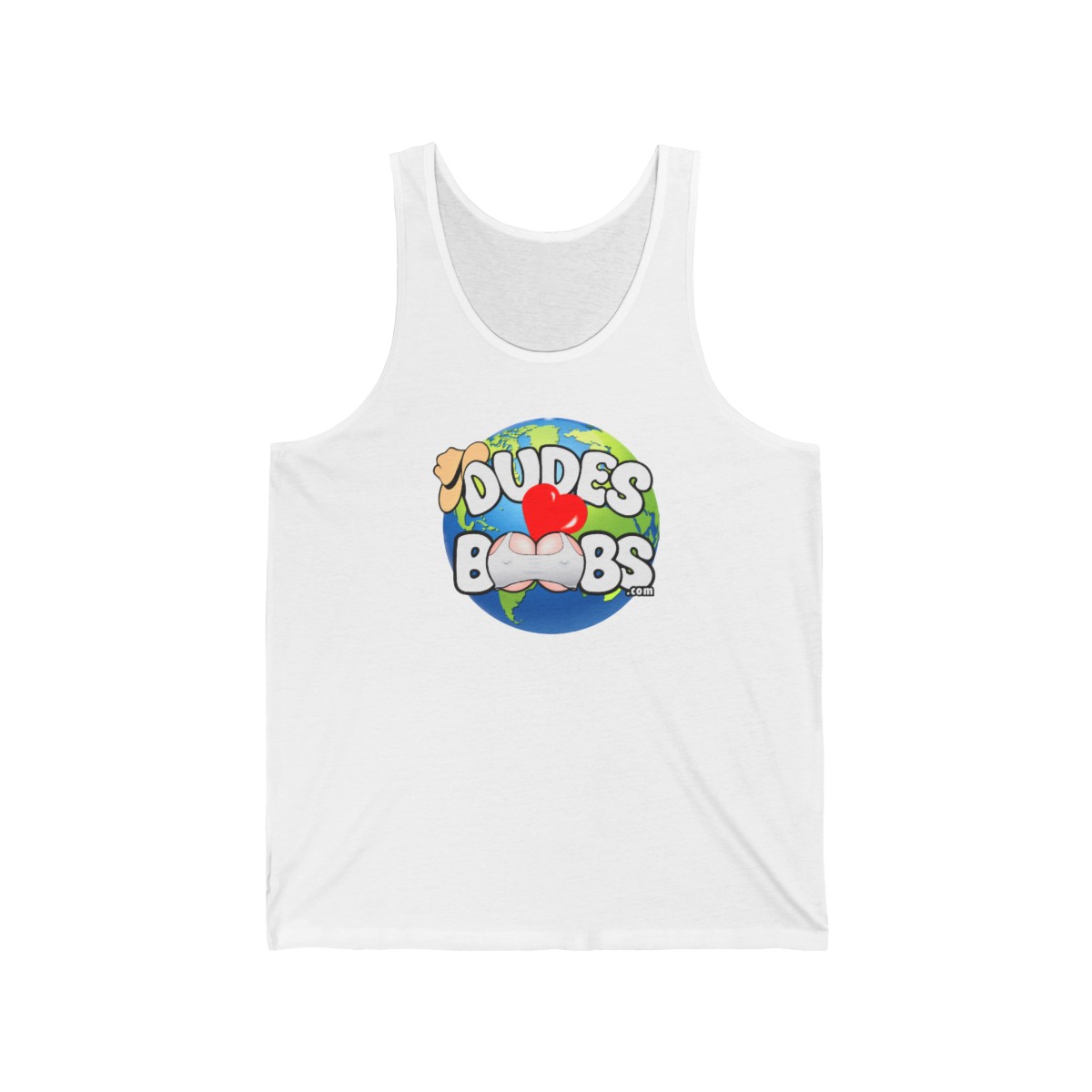 Unisex Jersey Tank, DUDES LOVE BOOBS brand, earth logo - Image 3