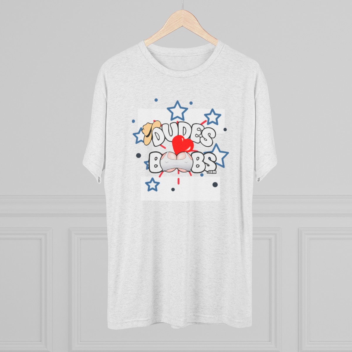 Unisex Tri-Blend Crew Tee, DUDES LOVE BOOBS brand, fireworks, forth of july, novelty gift