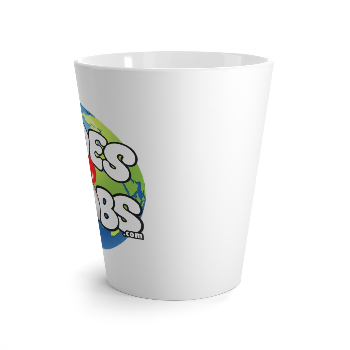 Latte Mug, DUDES LOVE BOOBS brand, earth logo - Image 2