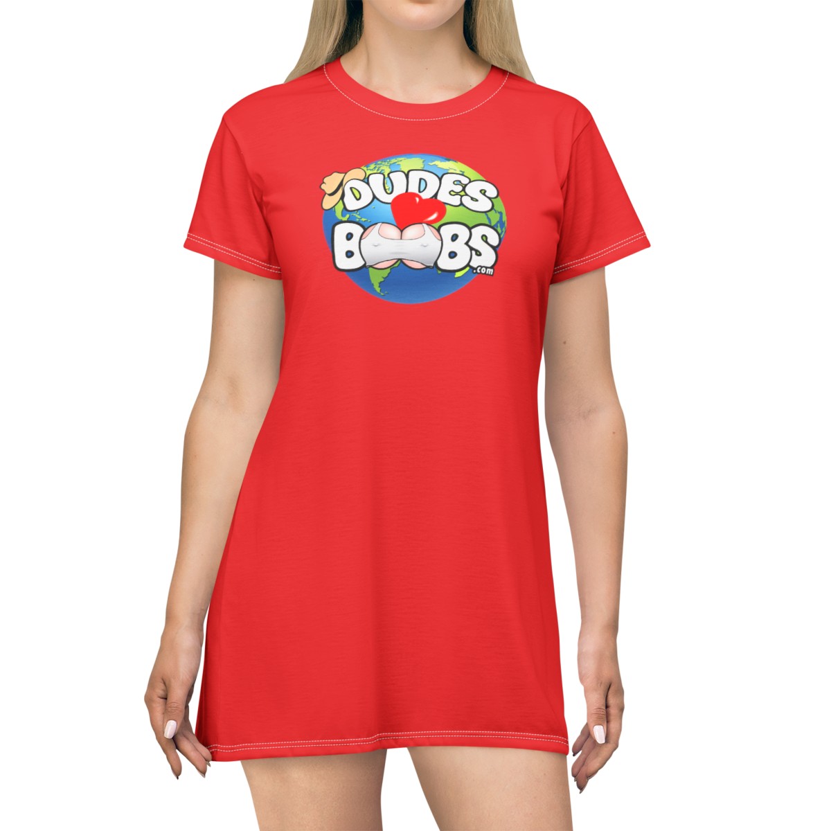 T-Shirt Dress (AOP), DUDES LOVE BOOBS