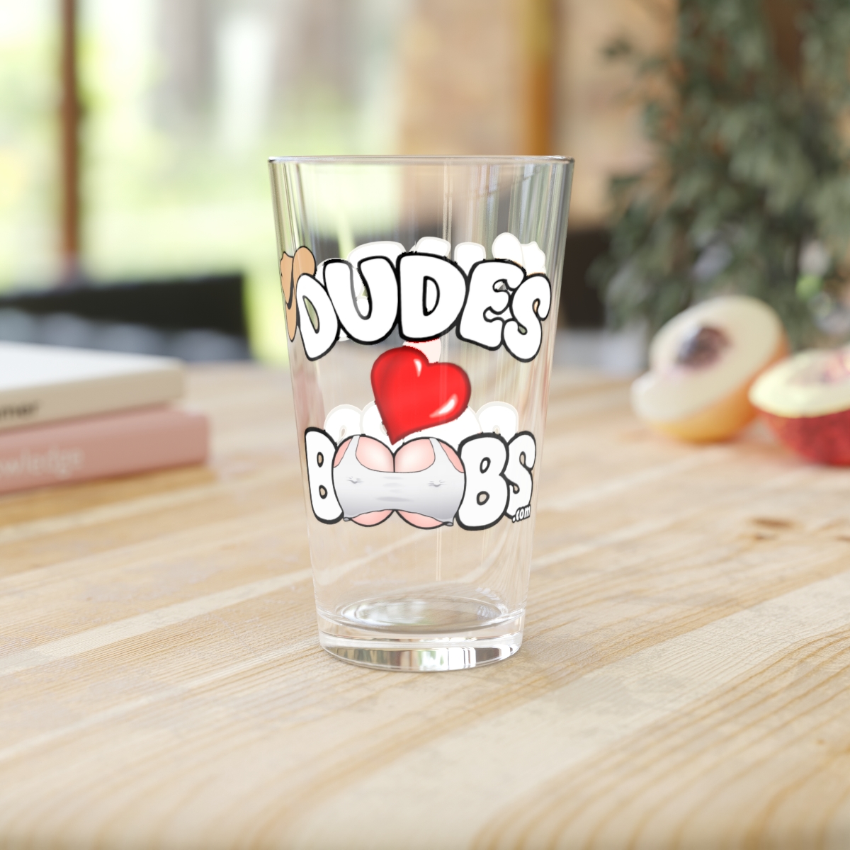 Pint Glass, 16oz DUDES LOVE BOOBS brand, novelty gift