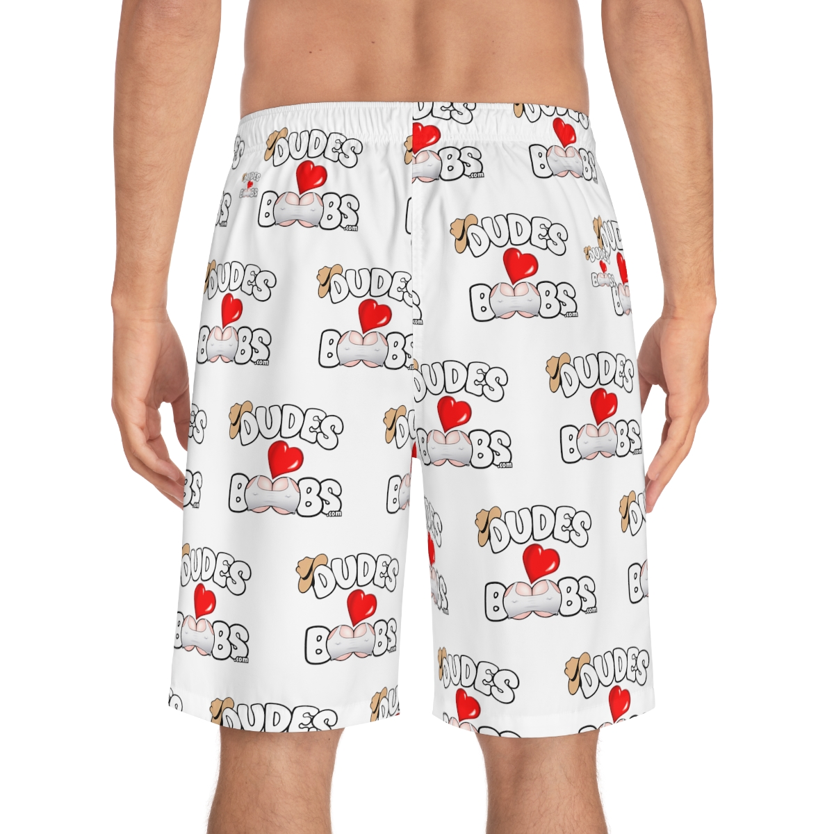 Men's Board Shorts (AOP) DUDES LOVE BOOBS brand-logo - Image 20