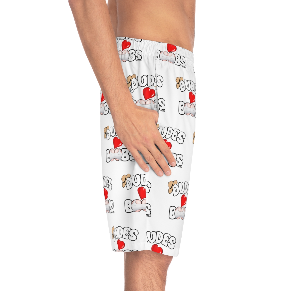 Men's Board Shorts (AOP) DUDES LOVE BOOBS brand-logo - Image 22