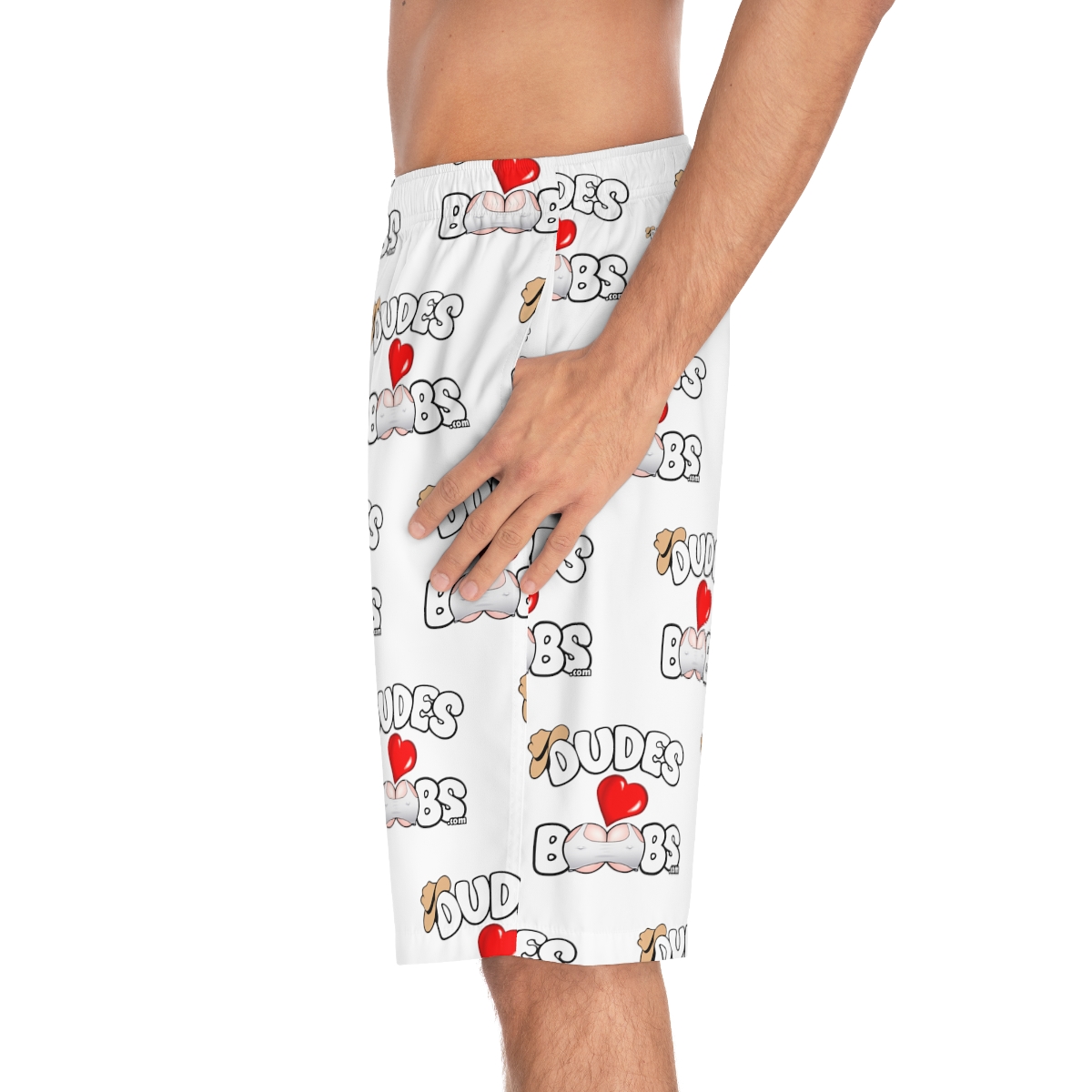 Men's Board Shorts (AOP) DUDES LOVE BOOBS brand-logo - Image 29