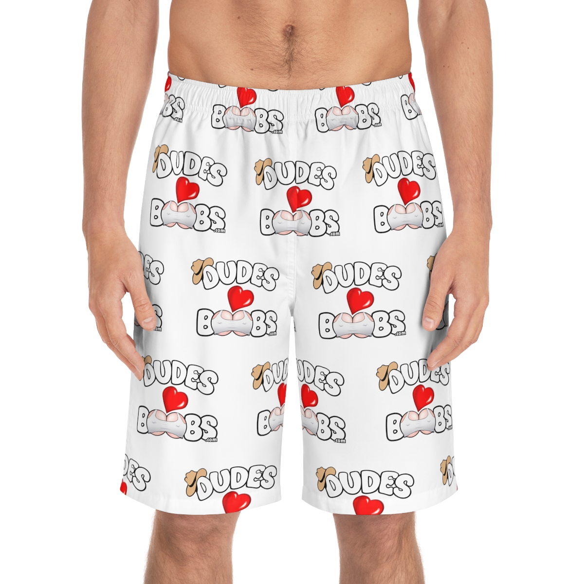 Men's Board Shorts (AOP) DUDES LOVE BOOBS brand-logo - Image 25