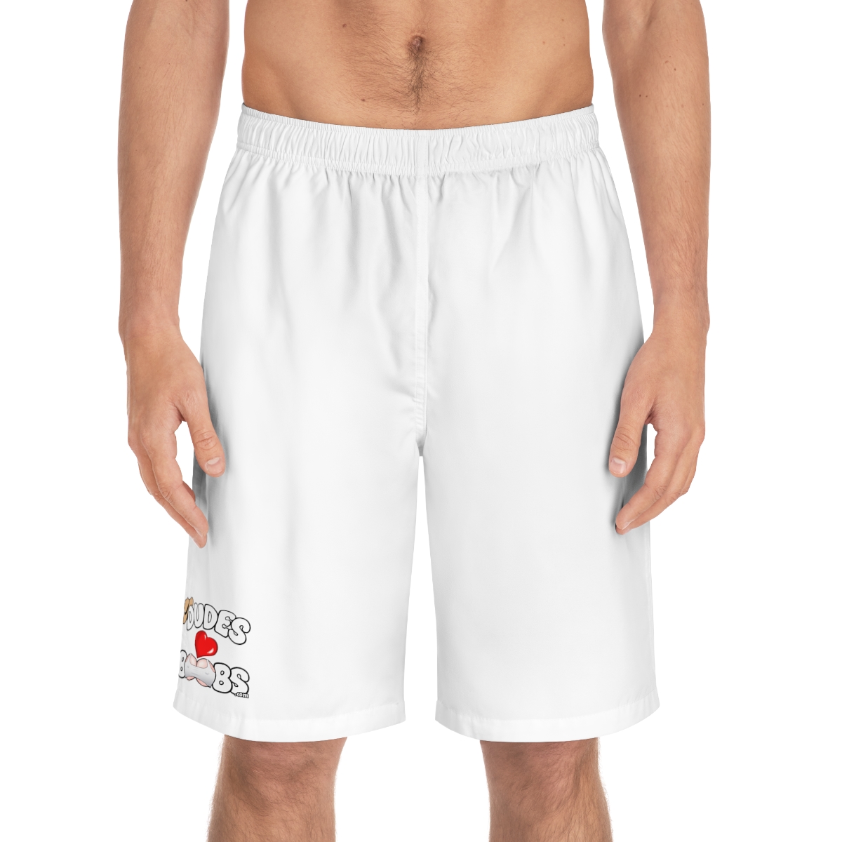 Men's Board Shorts (AOP) DUDES LOVE BOOBS brand-logo