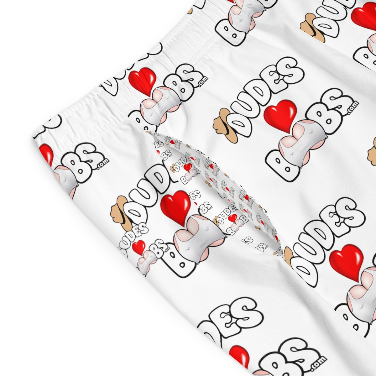 Men's Board Shorts (AOP) DUDES LOVE BOOBS brand-logo - Image 8