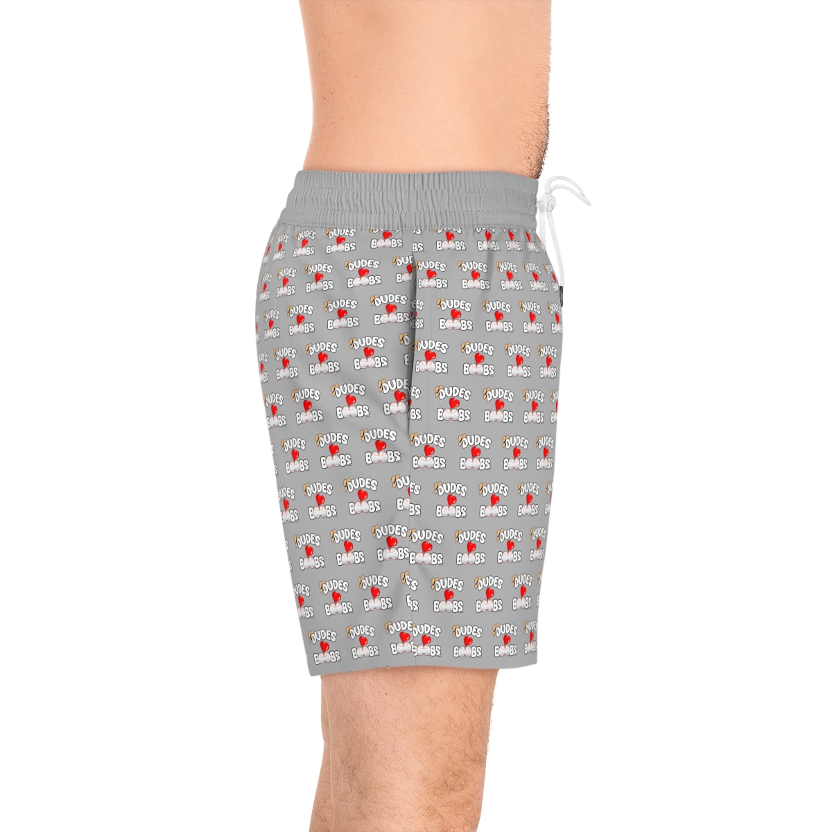 Men's Mid-Length Swim Shorts (AOP) DUDES LOVE BOOBS brand-logo - Image 5