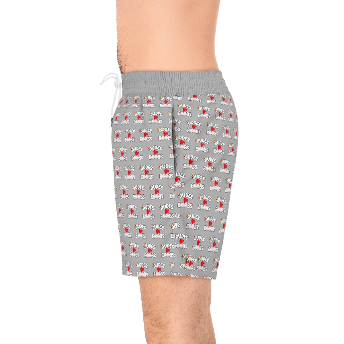 Men's Mid-Length Swim Shorts (AOP) DUDES LOVE BOOBS brand-logo - Image 6