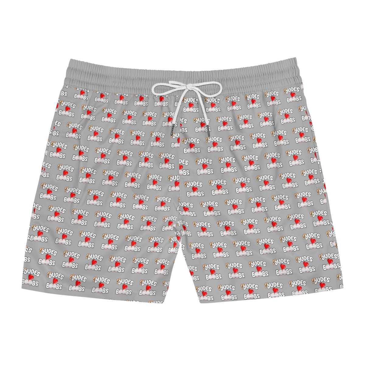 Men's Mid-Length Swim Shorts (AOP) DUDES LOVE BOOBS brand-logo - Image 2