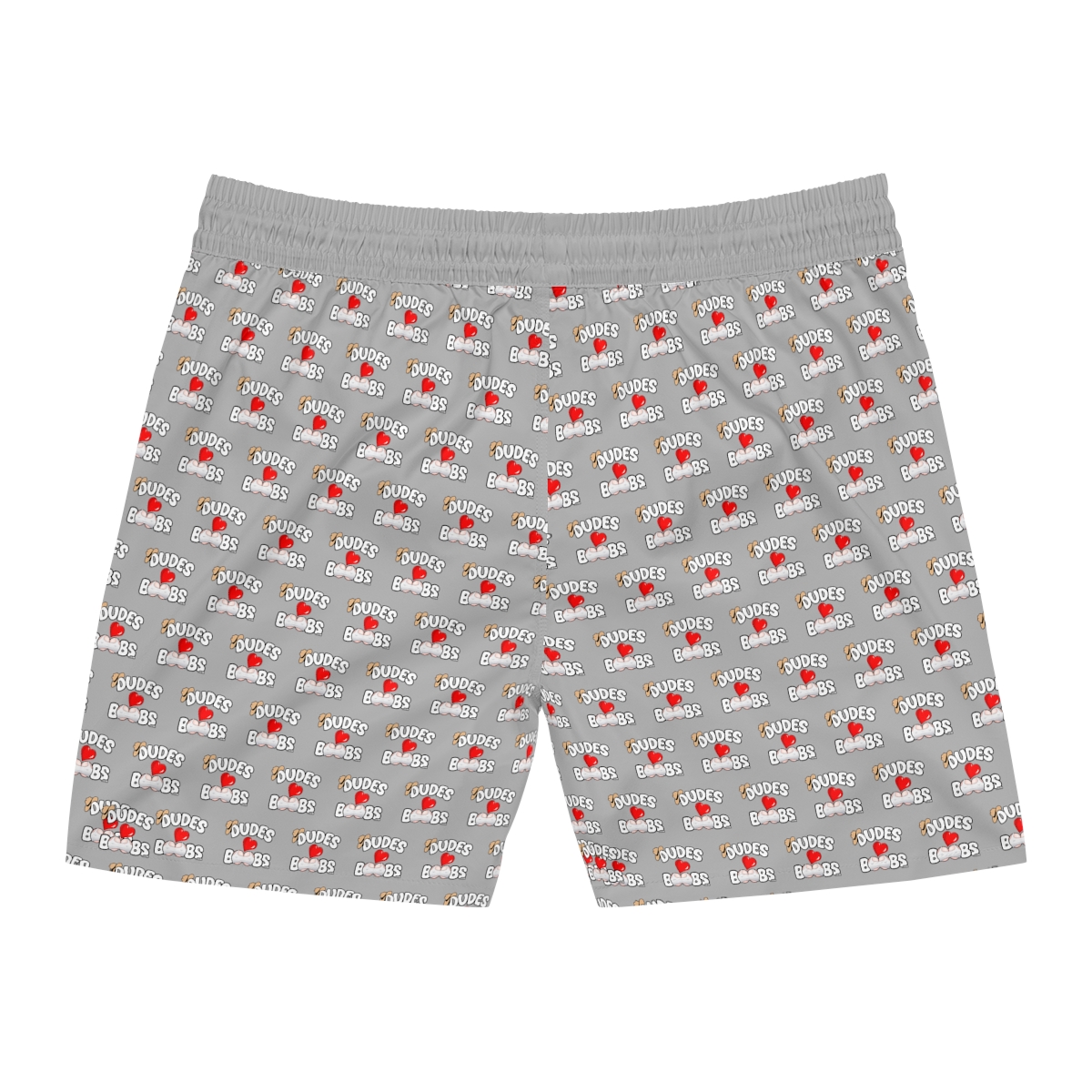 Men's Mid-Length Swim Shorts (AOP) DUDES LOVE BOOBS brand-logo - Image 3