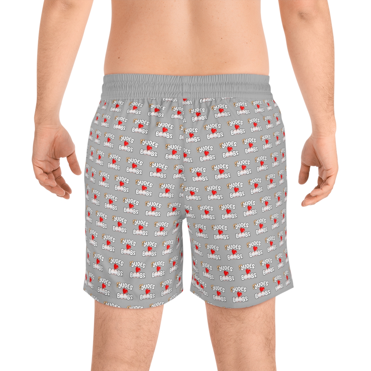 Men's Mid-Length Swim Shorts (AOP) DUDES LOVE BOOBS brand-logo - Image 4