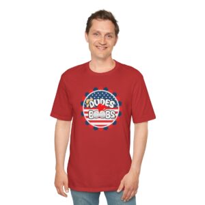 Perfect Weight® Tee, DUDES LOVE BOOBS brand, 4th of july logo, american flag, independence day