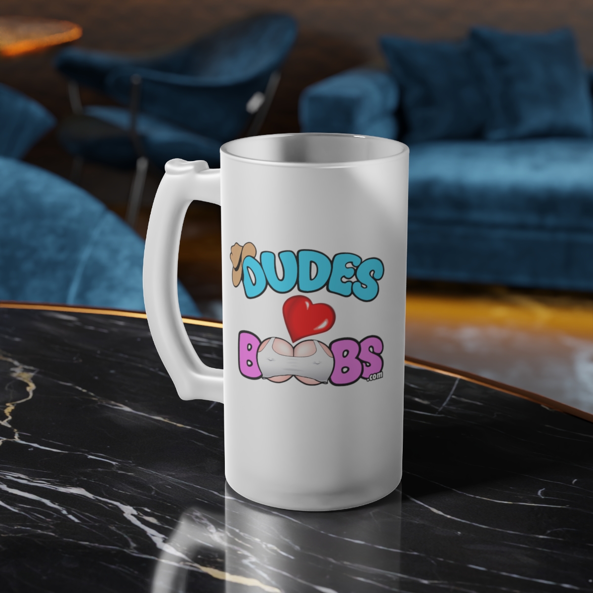 Frosted Glass Beer Mug DUDED LOVE BOOBS brand-logo