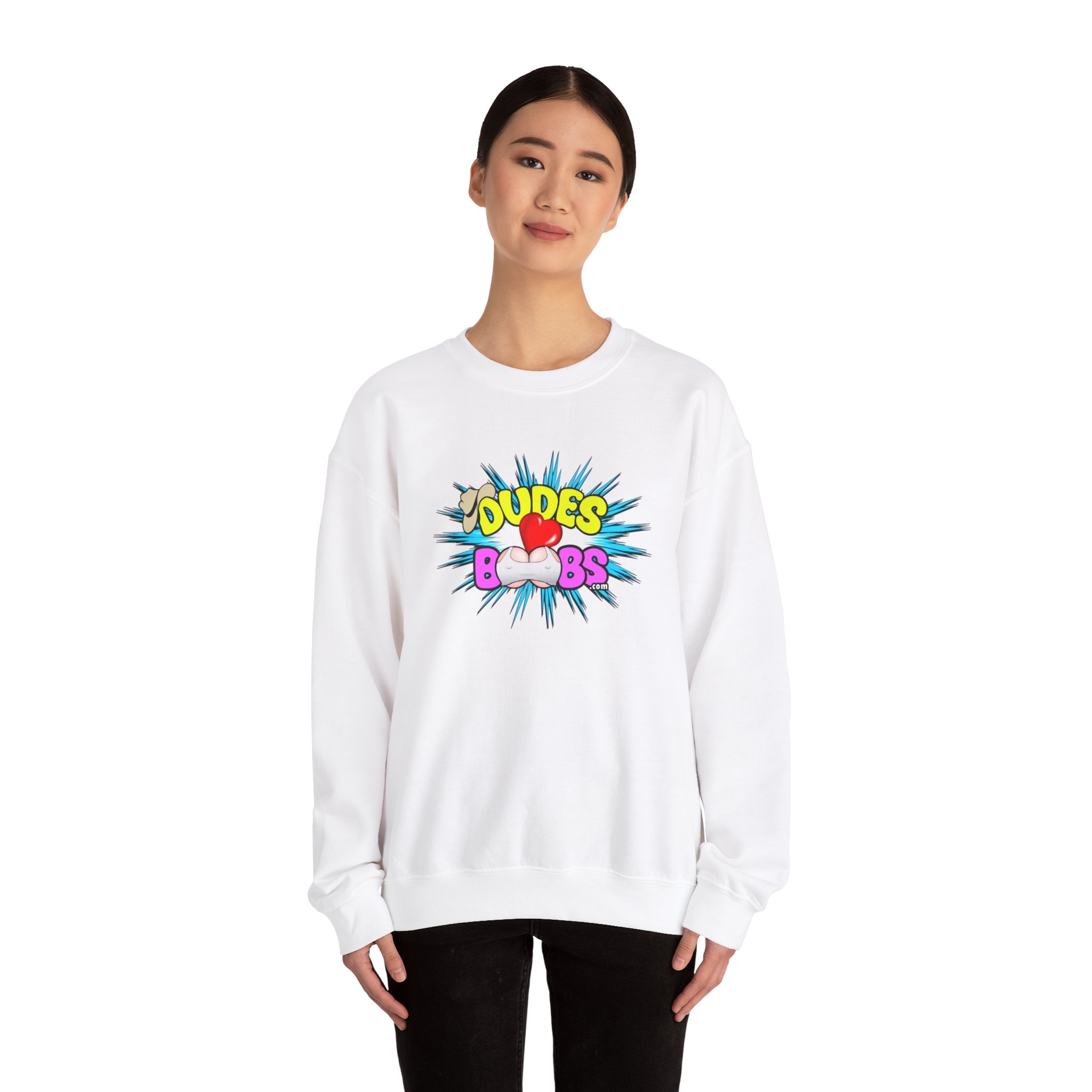Unisex Heavy Blend™ Crewneck Sweatshirt DUDES LOVE BOOBS brand, blue burst - Image 12