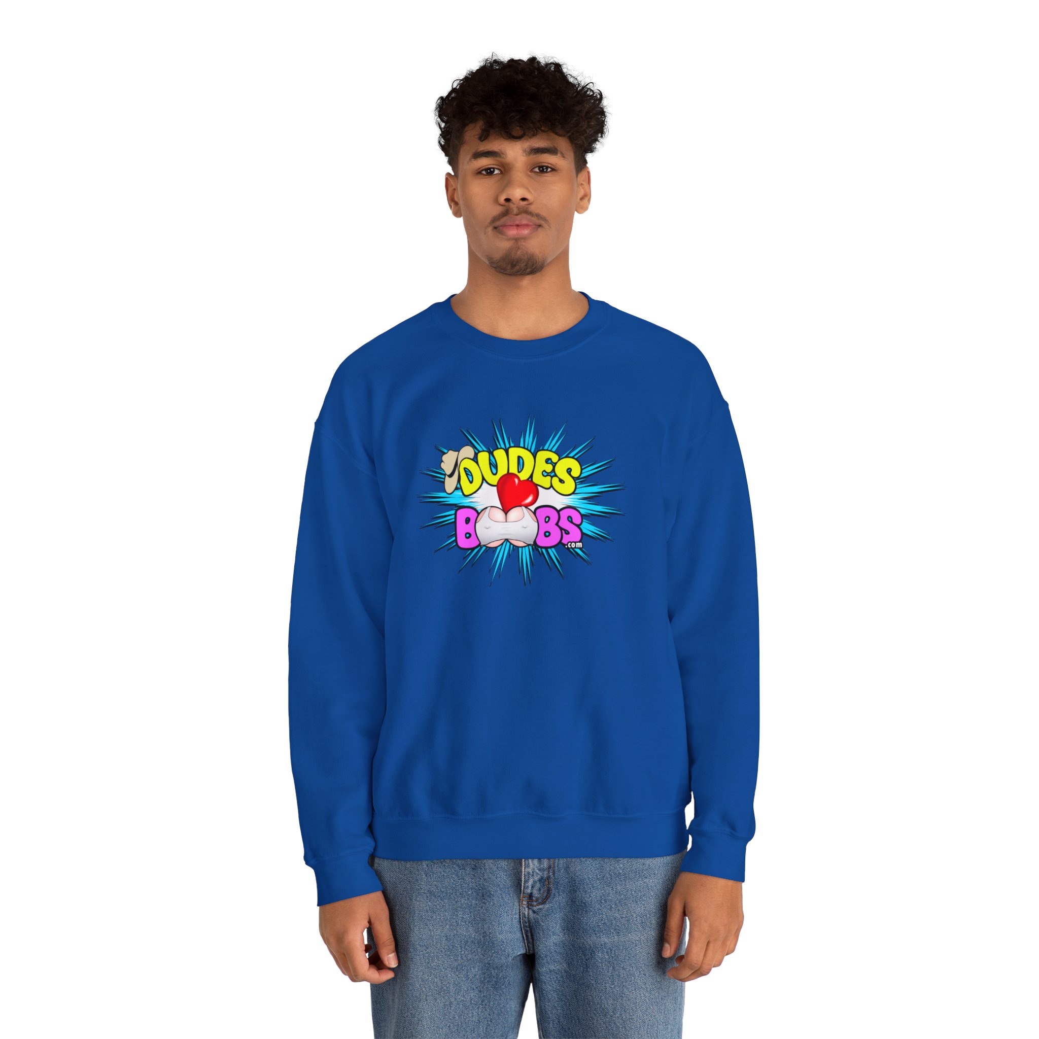 Unisex Heavy Blend™ Crewneck Sweatshirt DUDES LOVE BOOBS brand, blue burst - Image 5