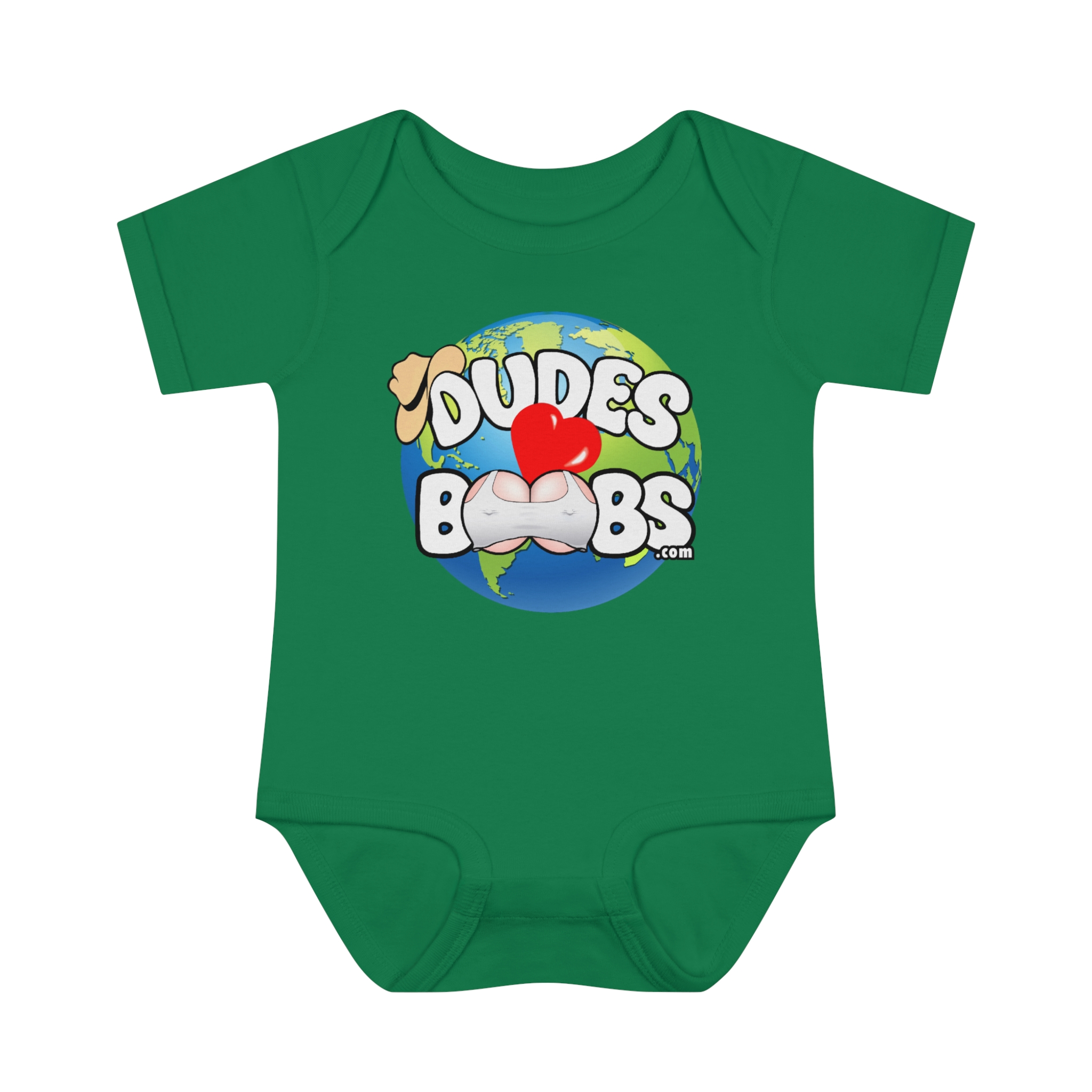 Infant Baby Rib Bodysuit, DUDES LOVE BOOBS brand, earth logo, - Image 9