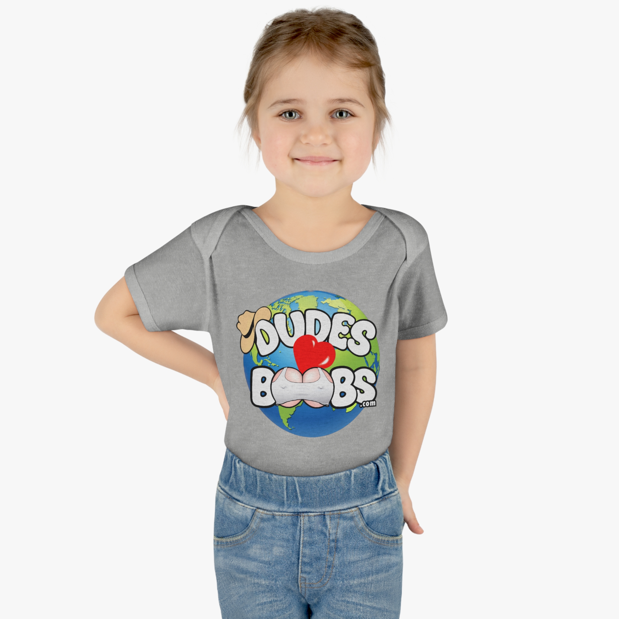Infant Baby Rib Bodysuit, DUDES LOVE BOOBS brand, earth logo, - Image 8