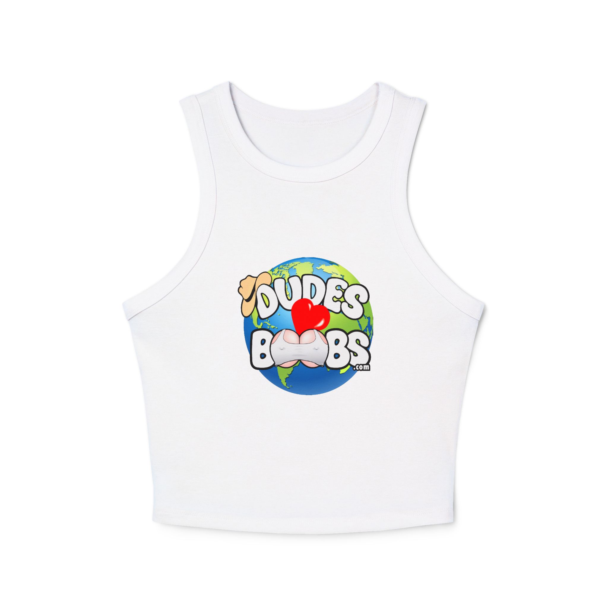Women's Micro Rib Racer Tank Top, DUDES LOVE BOOBS brand, earth logo