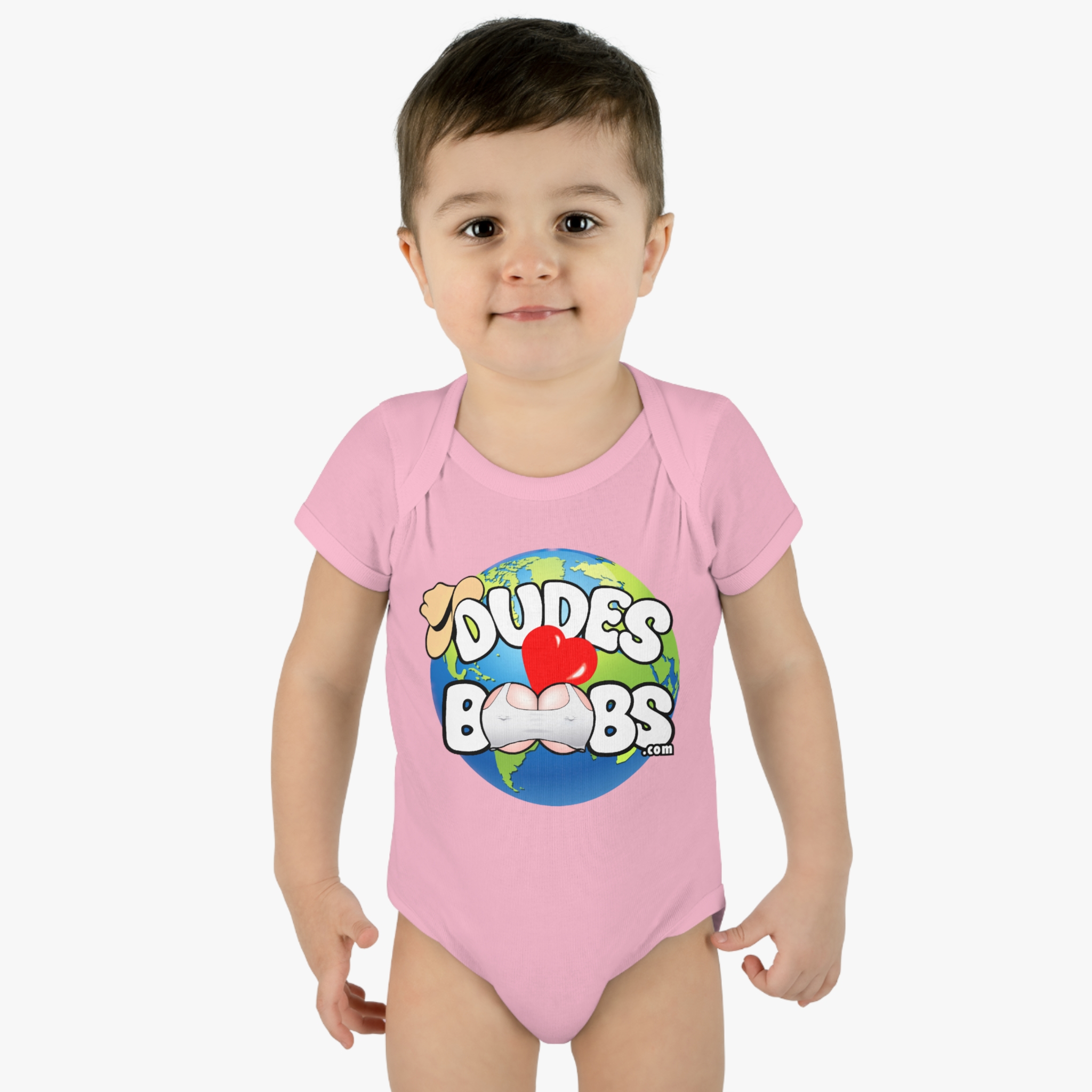 Infant Baby Rib Bodysuit, DUDES LOVE BOOBS brand, earth logo, - Image 19