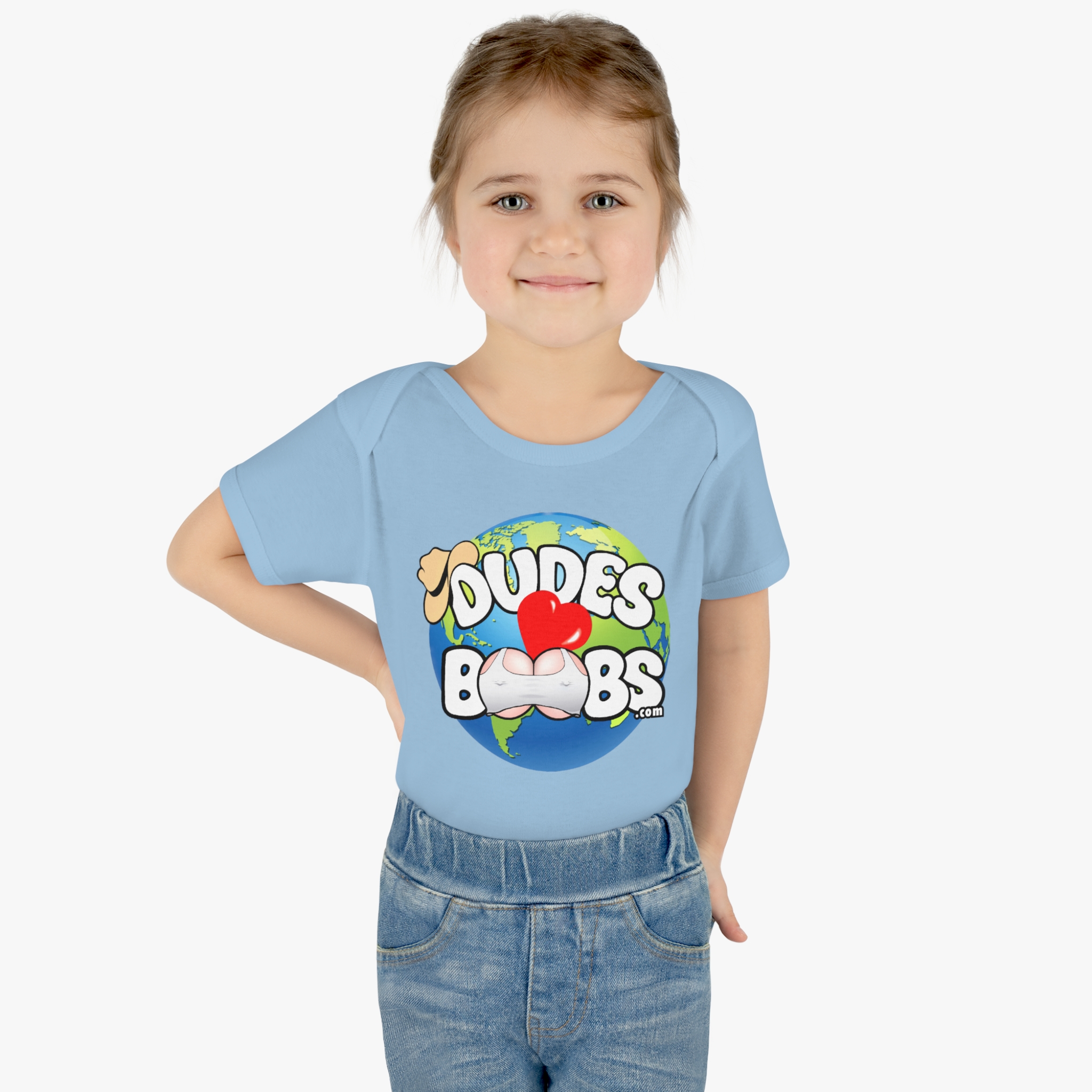 Infant Baby Rib Bodysuit, DUDES LOVE BOOBS brand, earth logo, - Image 16