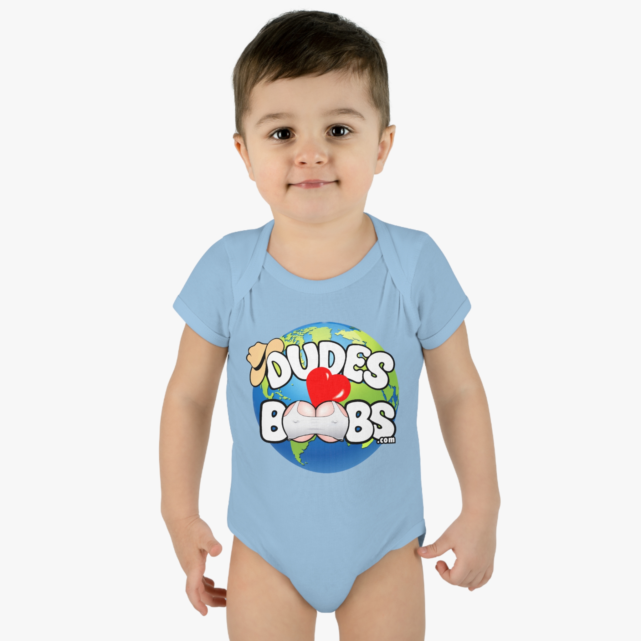 Infant Baby Rib Bodysuit, DUDES LOVE BOOBS brand, earth logo, - Image 15