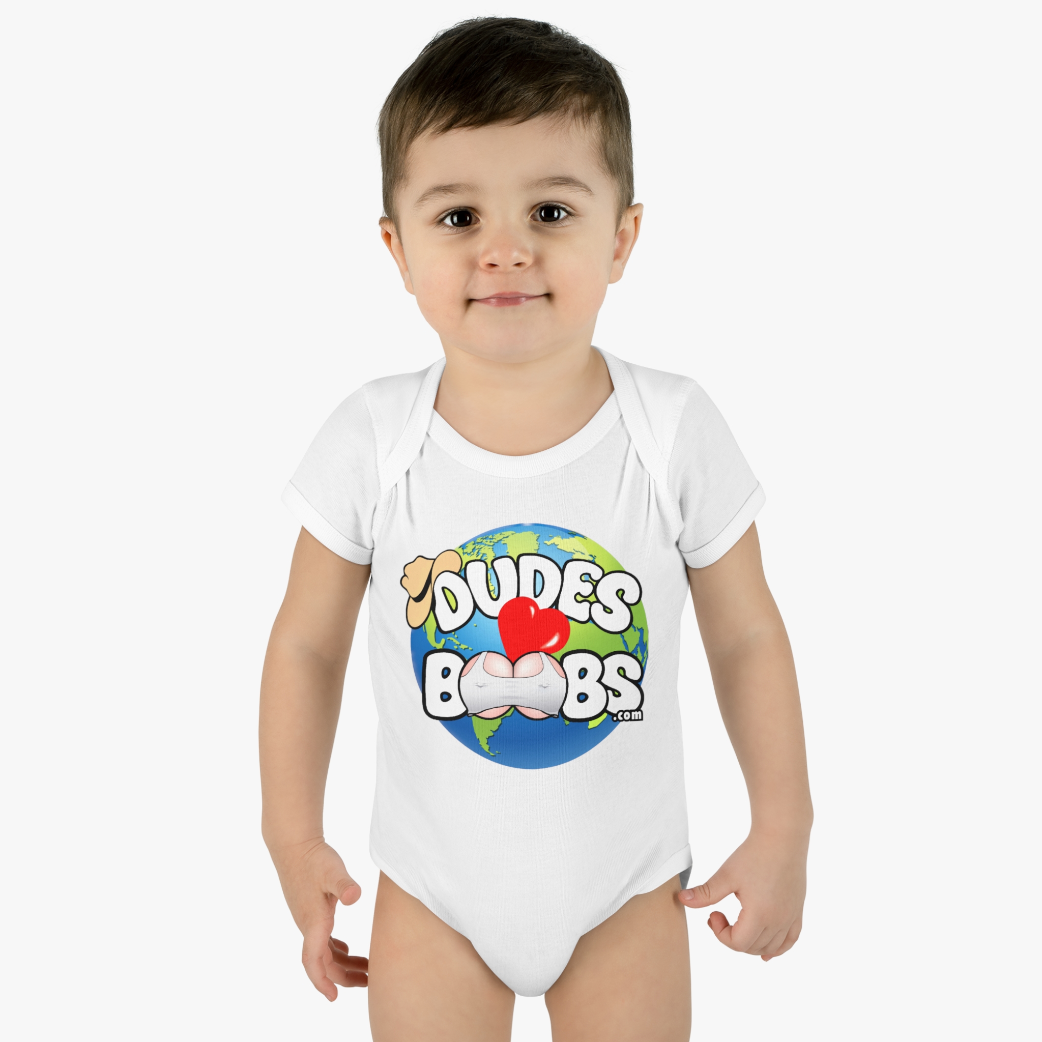 Infant Baby Rib Bodysuit, DUDES LOVE BOOBS brand, earth logo, - Image 31