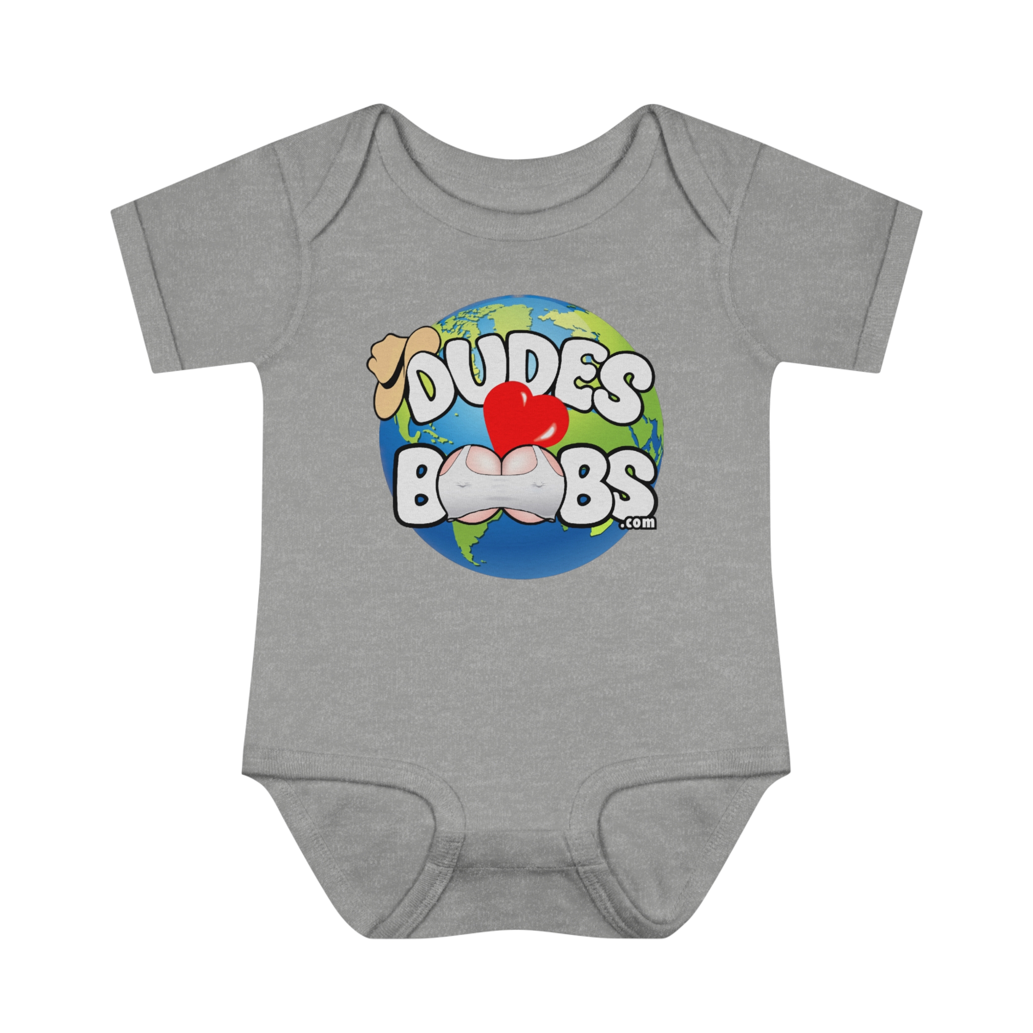 Infant Baby Rib Bodysuit, DUDES LOVE BOOBS brand, earth logo, - Image 5