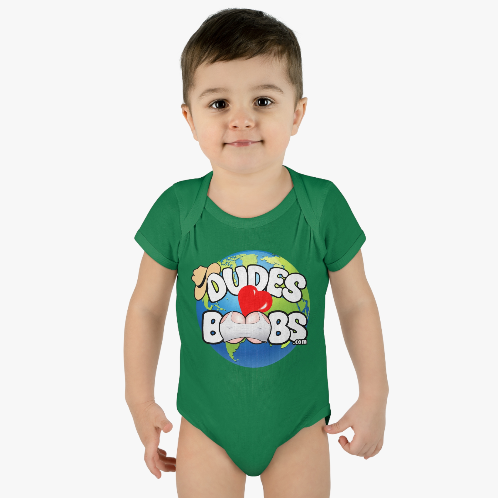 Infant Baby Rib Bodysuit, DUDES LOVE BOOBS brand, earth logo, - Image 11