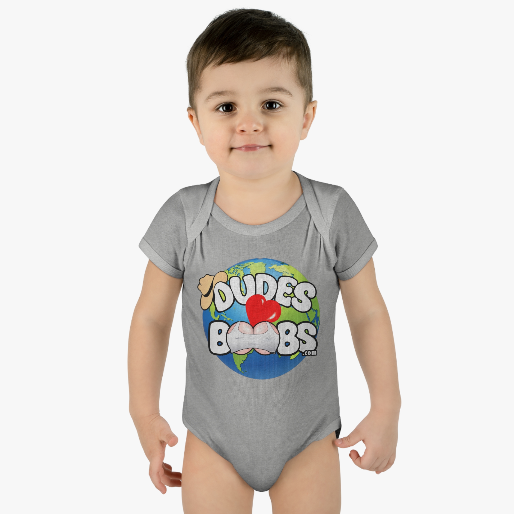 Infant Baby Rib Bodysuit, DUDES LOVE BOOBS brand, earth logo, - Image 7