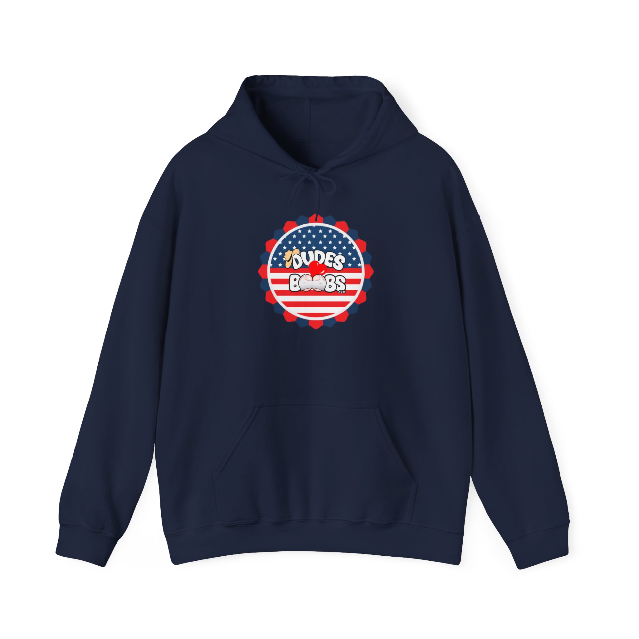 Unisex Heavy Blend™ Hooded Sweatshirt, DUDES LOVE BOOBS  brand, american flag, freedom logo