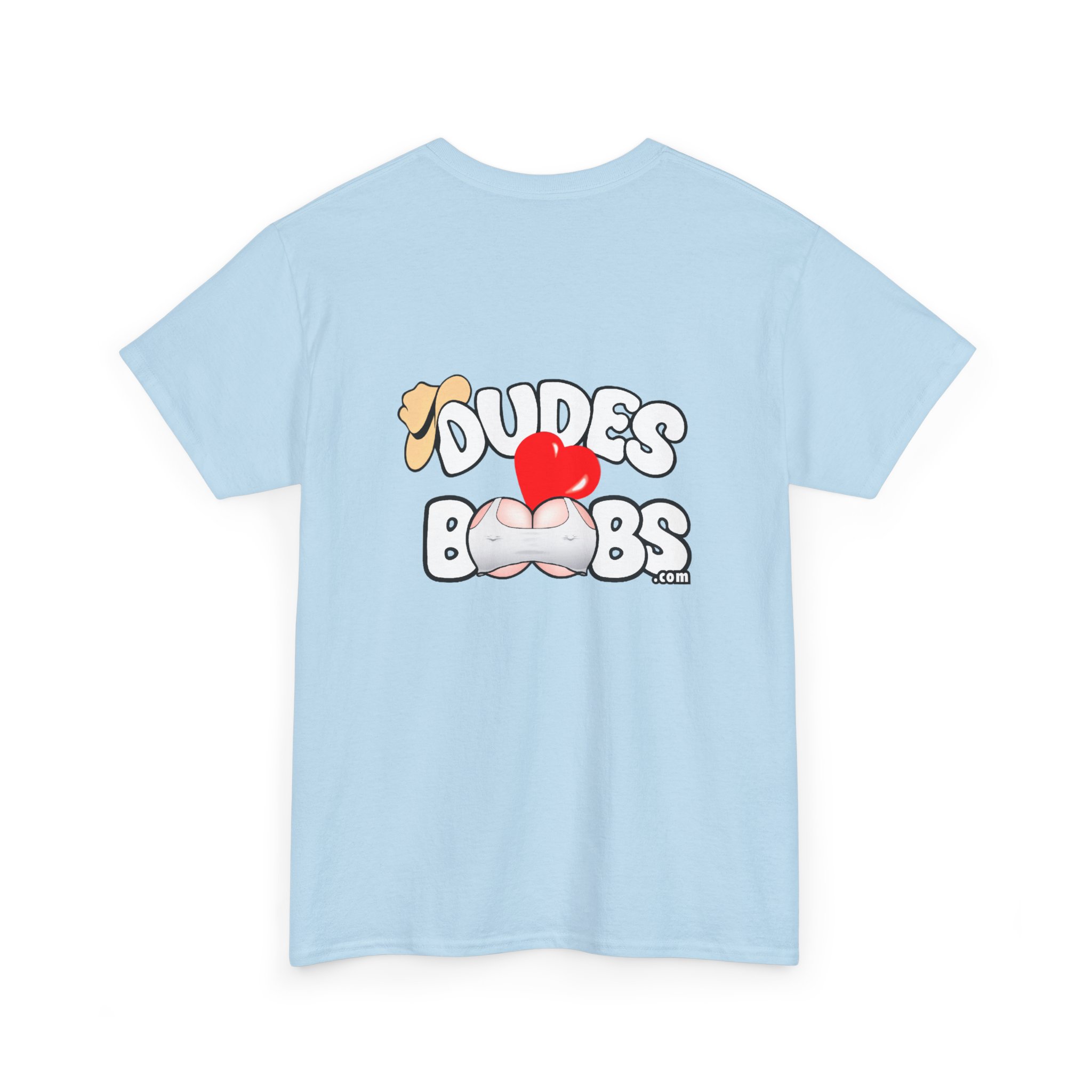 Unisex Heavy Cotton Tee, One thing we can all agree on..., DUDES LOVE BOOBS brand, logo on back